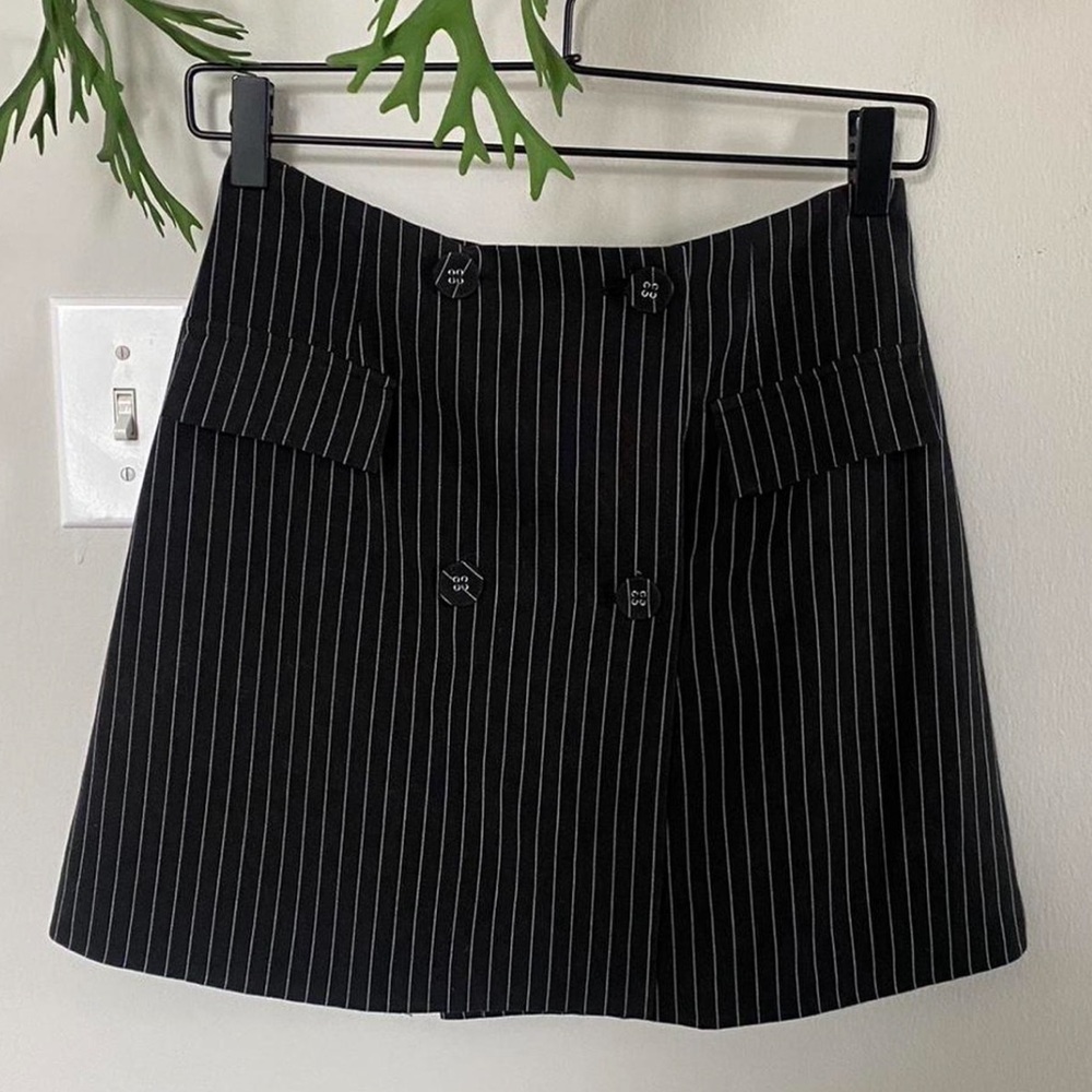 Black pinstripe mini skirt
